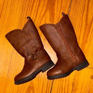 Brown Tall Leather kids Boots with Side Zip